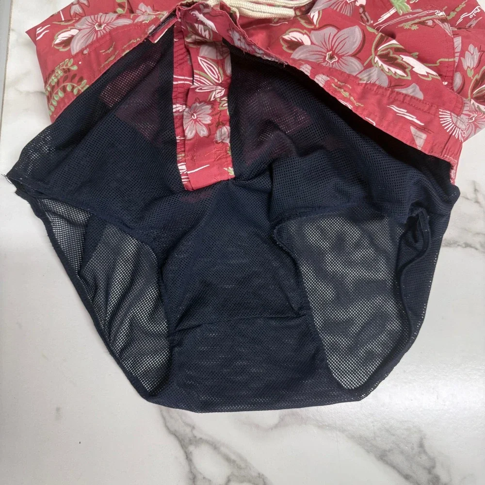 Vintage POLO SPORT Ralph Lauren‎ Mens Hawaiian Print Swim Trunks Red Pink Medium